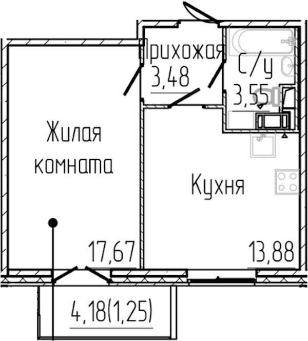 1-комнатная квартира 39.83 м², 6/8 эт., ЖК «SERTOLOVO PARK»